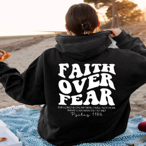 2023 新跨境亚马逊独立站Faith Over Fear新款连帽卫衣女印花卫衣