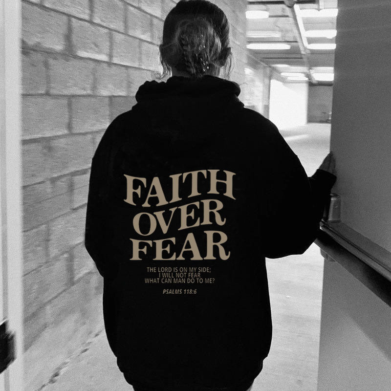 2023 新跨境亚马逊独立站Faith Over Fear新款连帽卫衣女印花卫衣