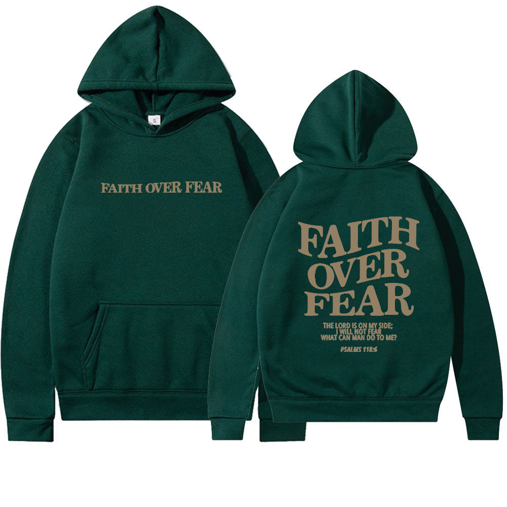 2023 新跨境亚马逊独立站Faith Over Fear新款连帽卫衣女印花卫衣