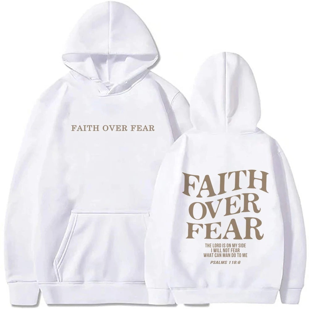 2023 新跨境亚马逊独立站Faith Over Fear新款连帽卫衣女印花卫衣