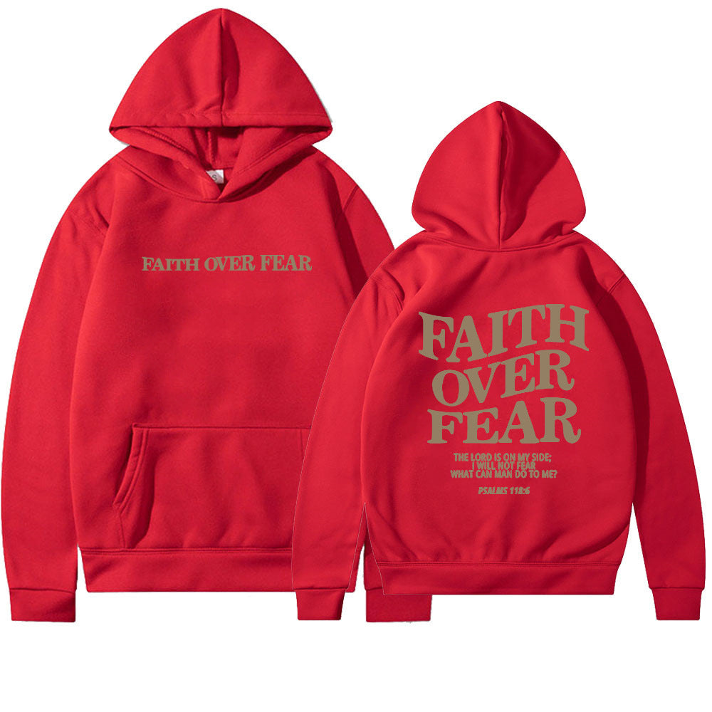 2023 新跨境亚马逊独立站Faith Over Fear新款连帽卫衣女印花卫衣