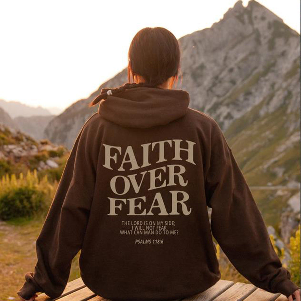 2023 新跨境亚马逊独立站Faith Over Fear新款连帽卫衣女印花卫衣