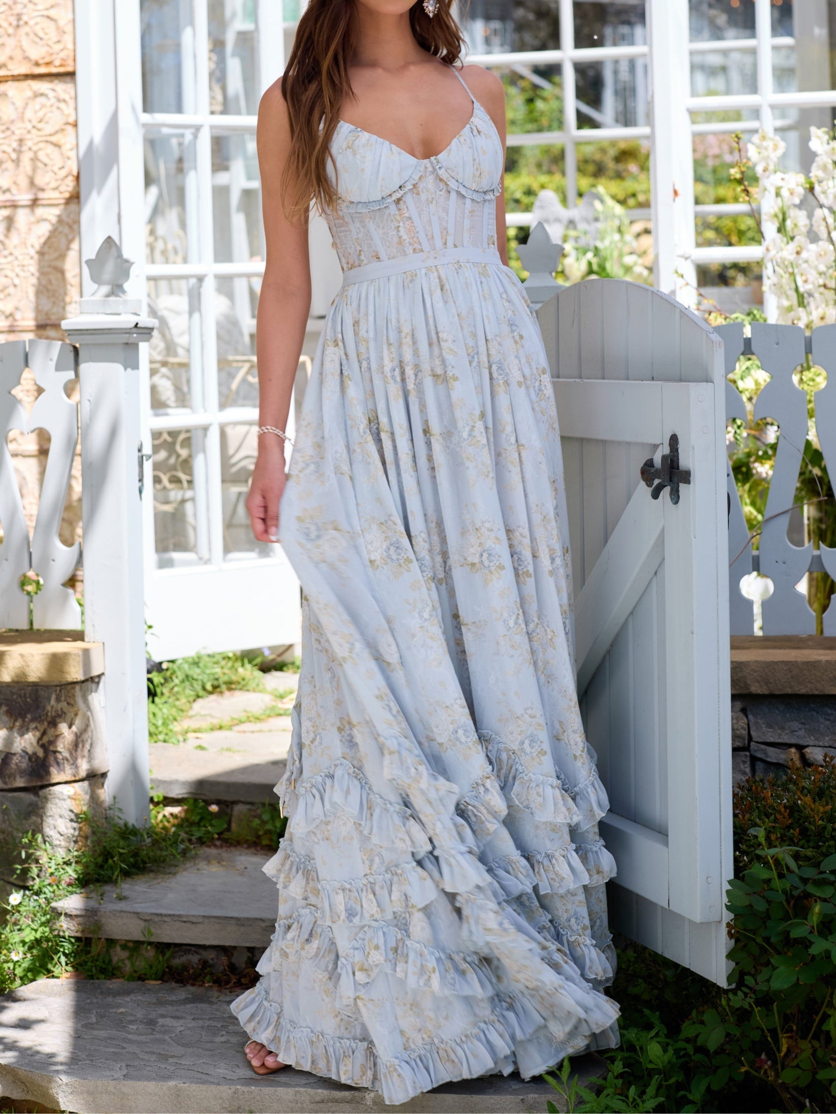 Floral Frill Split Maxi Dress AMELIE Savannah Floral Frill Split Maxi Dress AMELIE Savannah