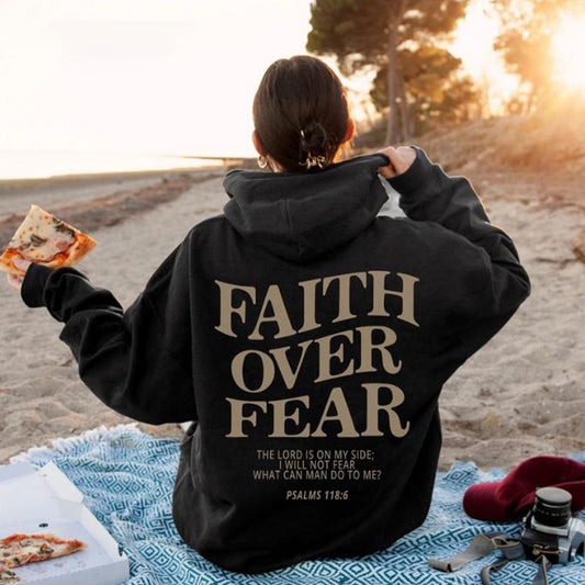 2023 新跨境亚马逊独立站Faith Over Fear新款连帽卫衣女印花卫衣
